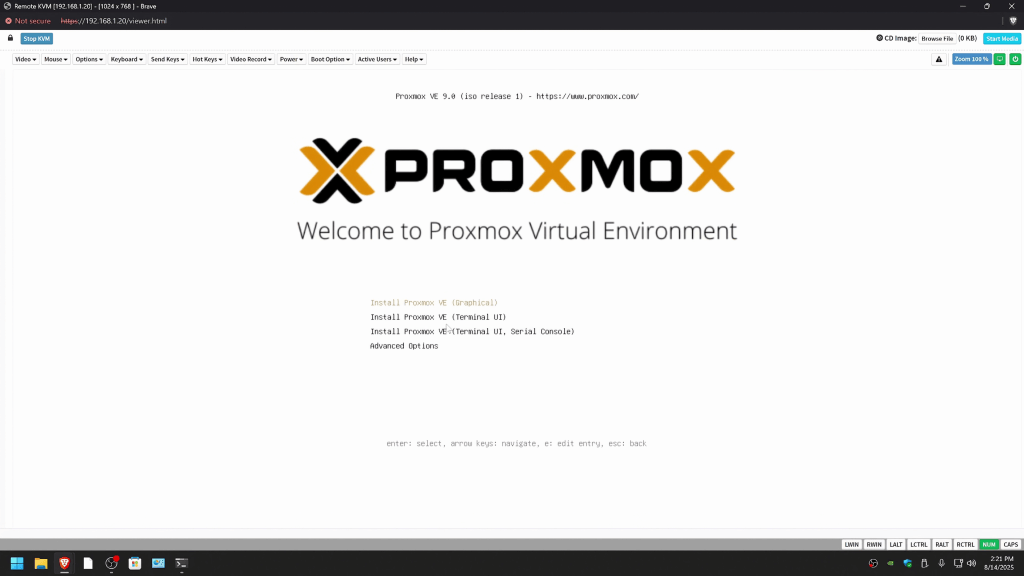 install proxmox 9 graphical mode
